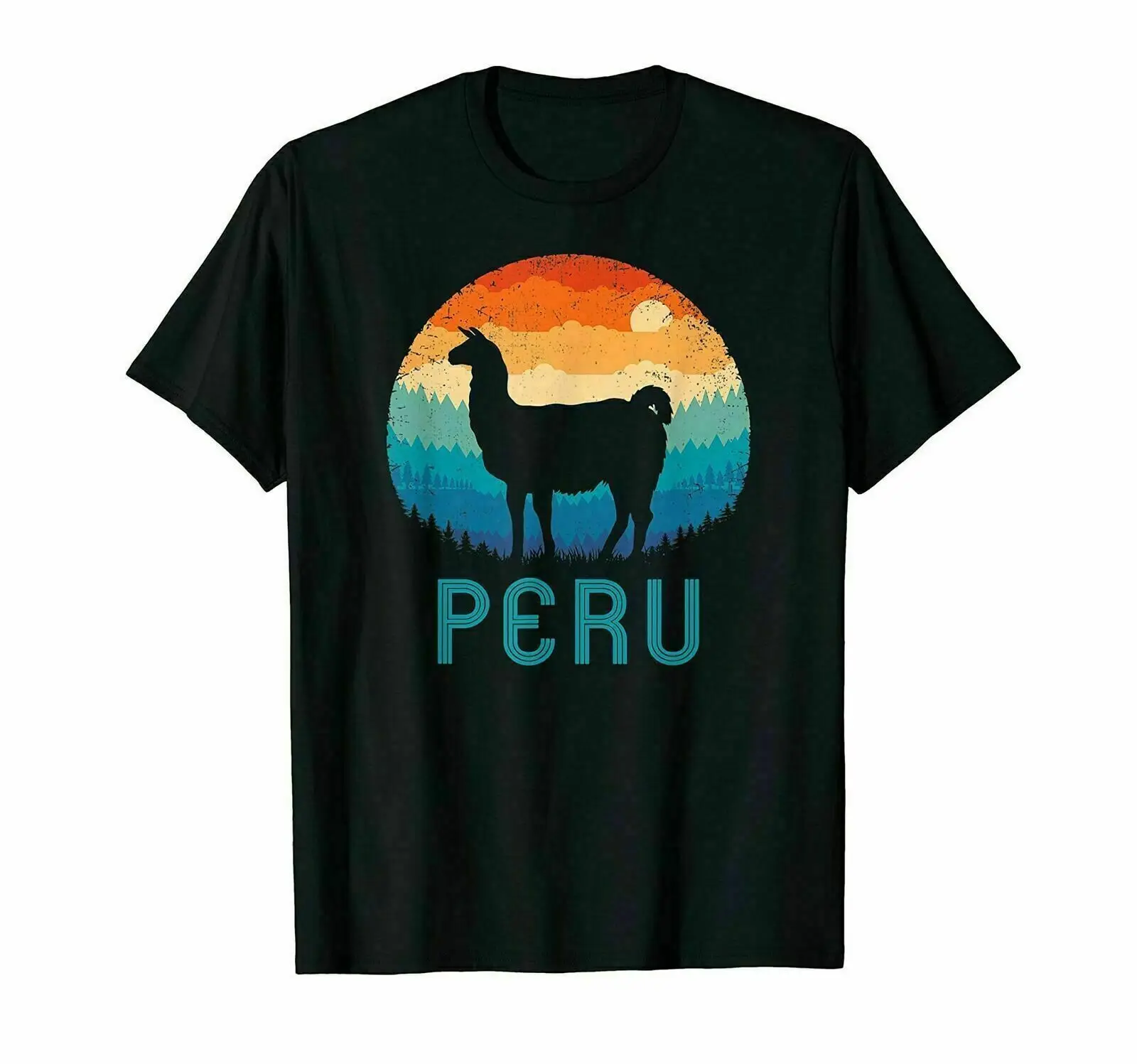 

Llama Machu Picchu Peru Vintage Alpaca Nazca T-Shirt Funny Tee Gift Trend