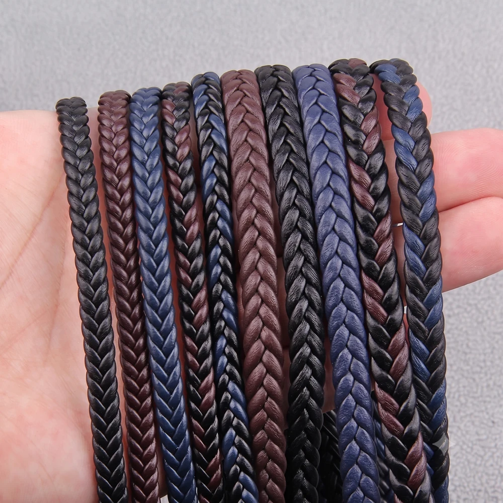 2M PU-Leder Geflochtenes Kordel 6/8mm Flachgewebte Schnur für DIY Armband Halskette Schmuckherstellung Zubehör – Detail 1