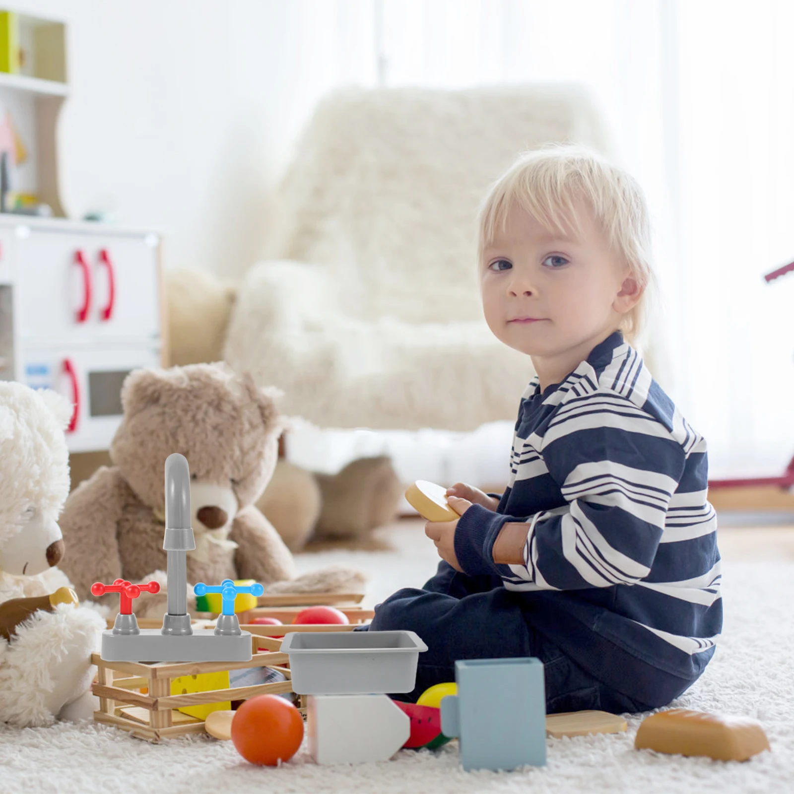 1Set Keukenkraan Wastafel Realistische Wassen Unit Rollenspel Accessoire Compact Kids Fantasiespel Gootsteen Wastafel Speelgoed Aanrecht