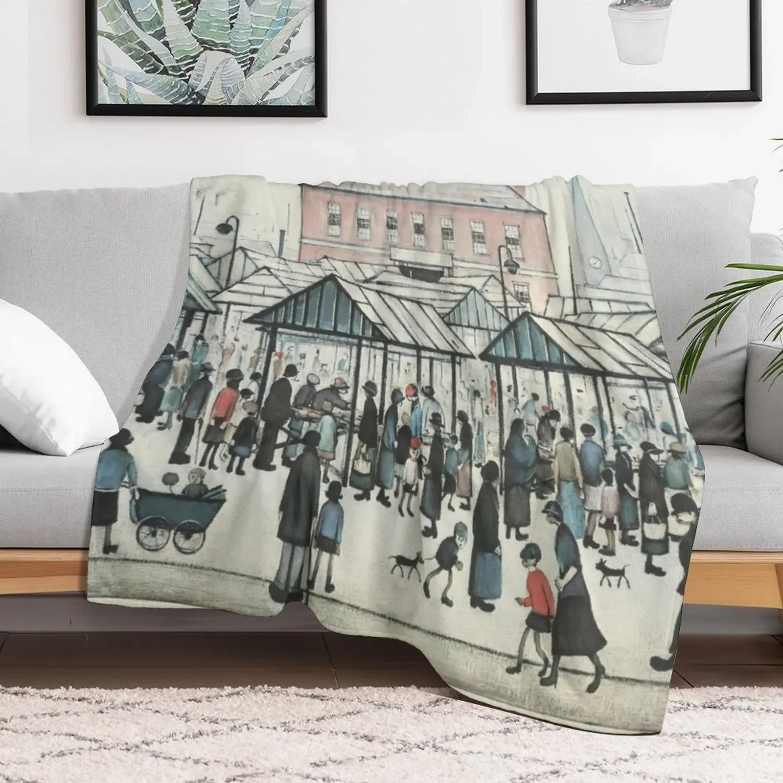 Market Scene, Northern Town, 1939 by L S Lowry Throw Blanket Warm Throw Blanket Gift for Anniversary