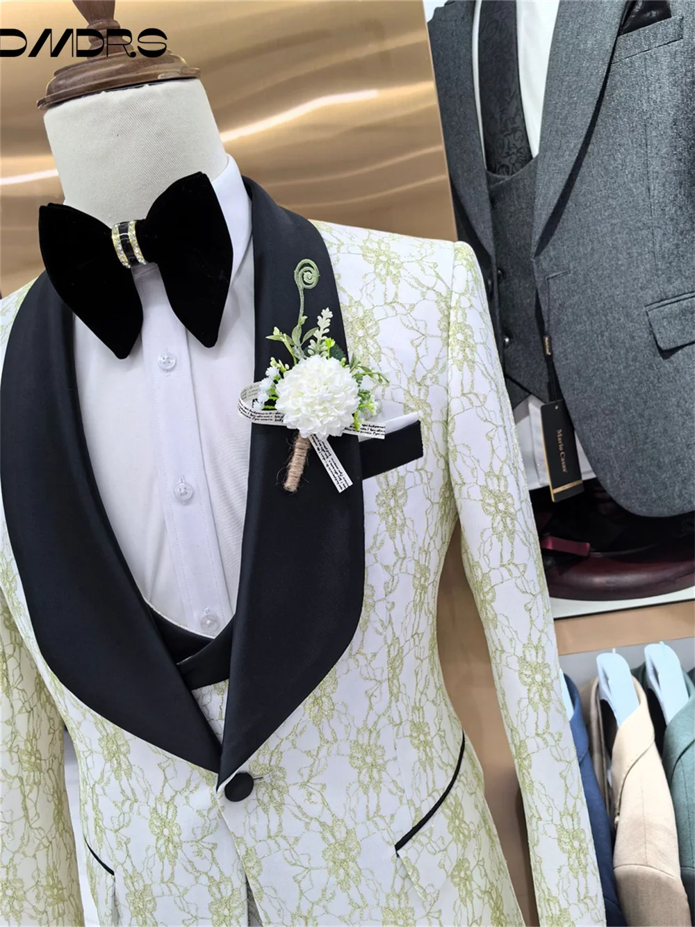 Bonito conjunto de terno masculino impresso para reunião de escritório formal clássico listrado terno bonito único breasted terno de casamento