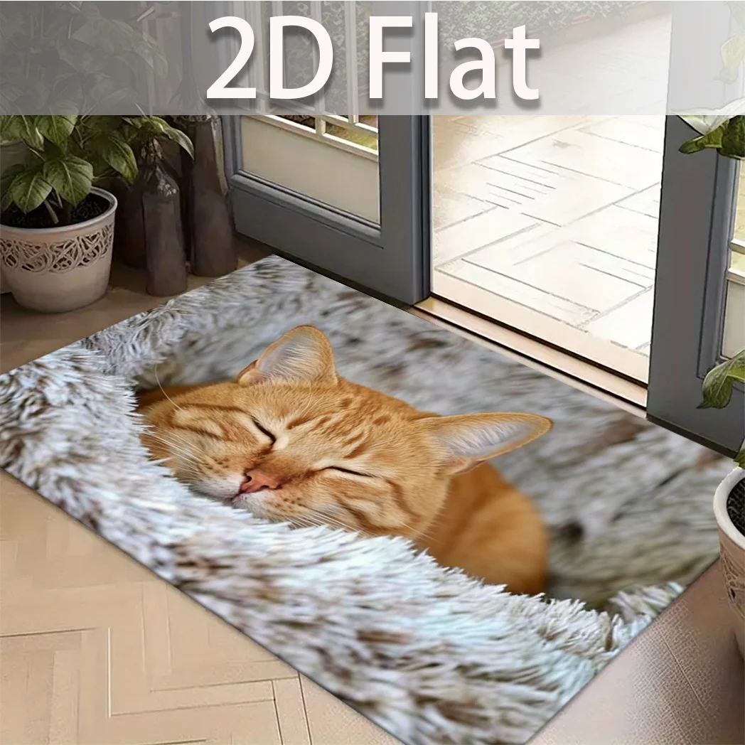 Fluffy Sleeping Cat Paw Print Doormat Welcome Mat for Pet Owner Funny Animal Entryway Mat Home Decoration Indoor Outdoor Gift Su