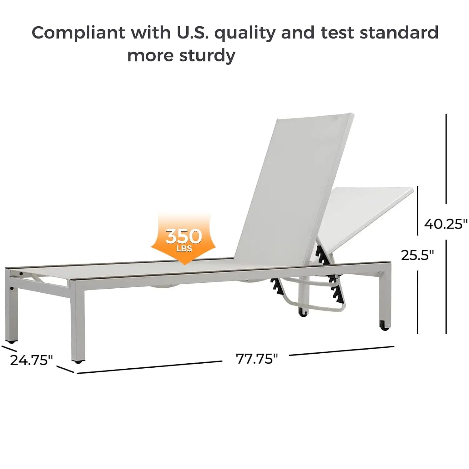 Outdoor Chaise Lounge Mesh Sling Chair Woodgrain Texture Wheels 4 Adjustable Reclining Positions Poolside Beach, Customized