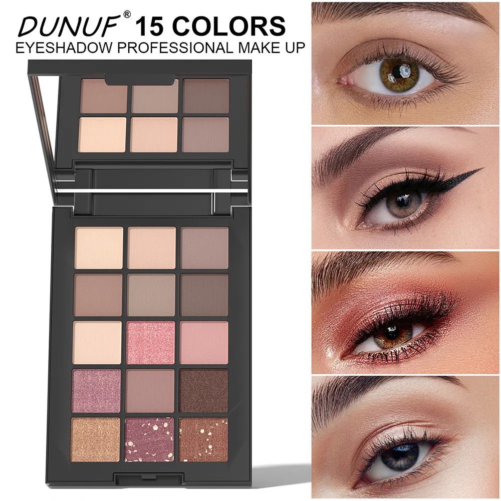 Paleta de sombra de ojos marrón de 15 colores, paleta de sombra de ojos con lentejuelas y brillo rosa, paleta de maquillaje de ojos de larga duración para Navidad y Halloween