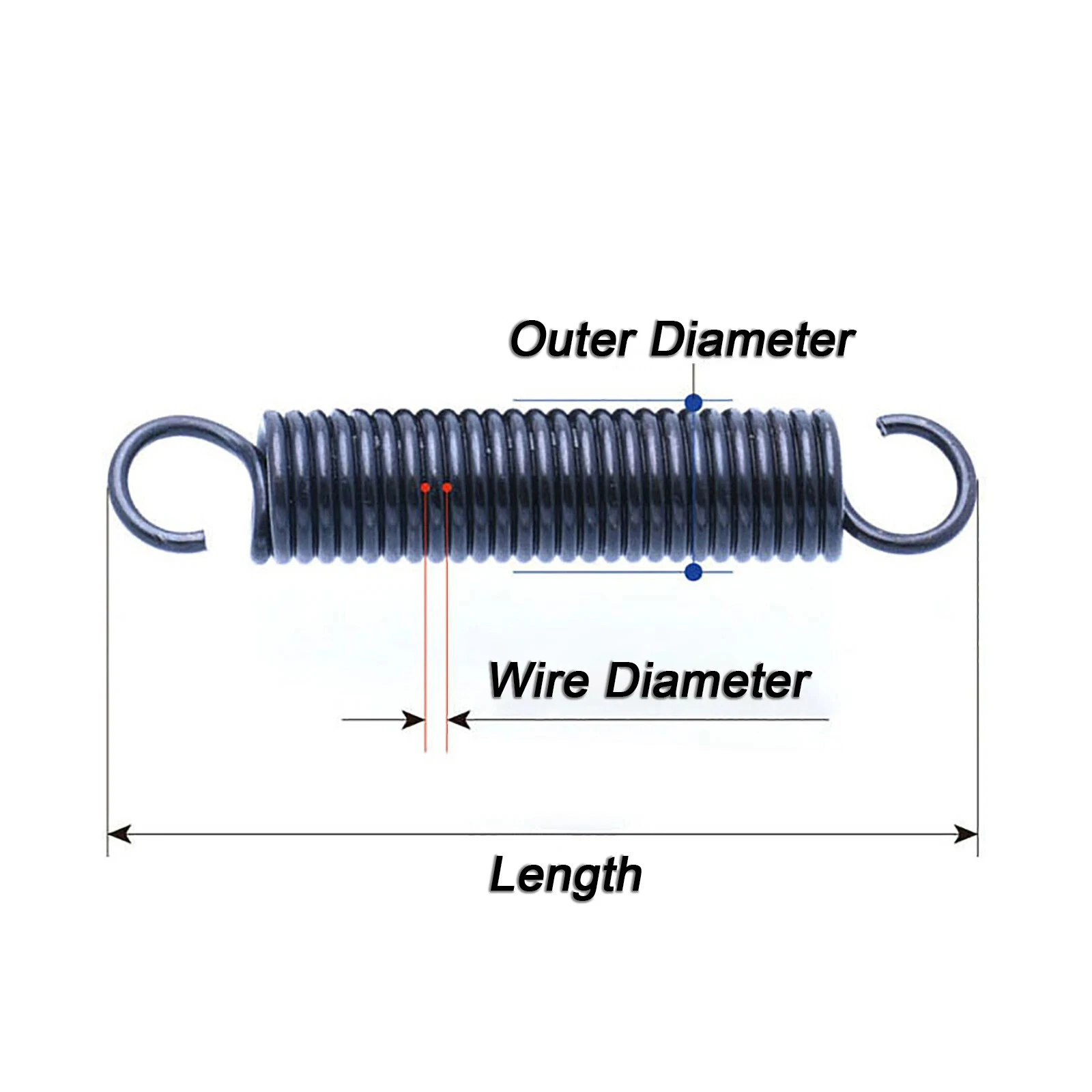 1Pcs Open Hook Expansion Spring Wire Dia 3.0/3.5mm Spring Steel Extension Tension Spring Outer Dia 16mm-30mm Length 50mm-300mm