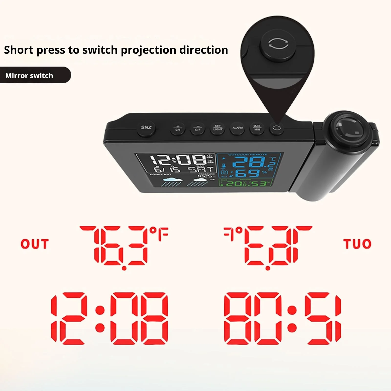 Digital Alarm Clock Weather Station LED Temperature Humidity Weather Forecast Snooze Table Clock With Time Projection 2025 New
