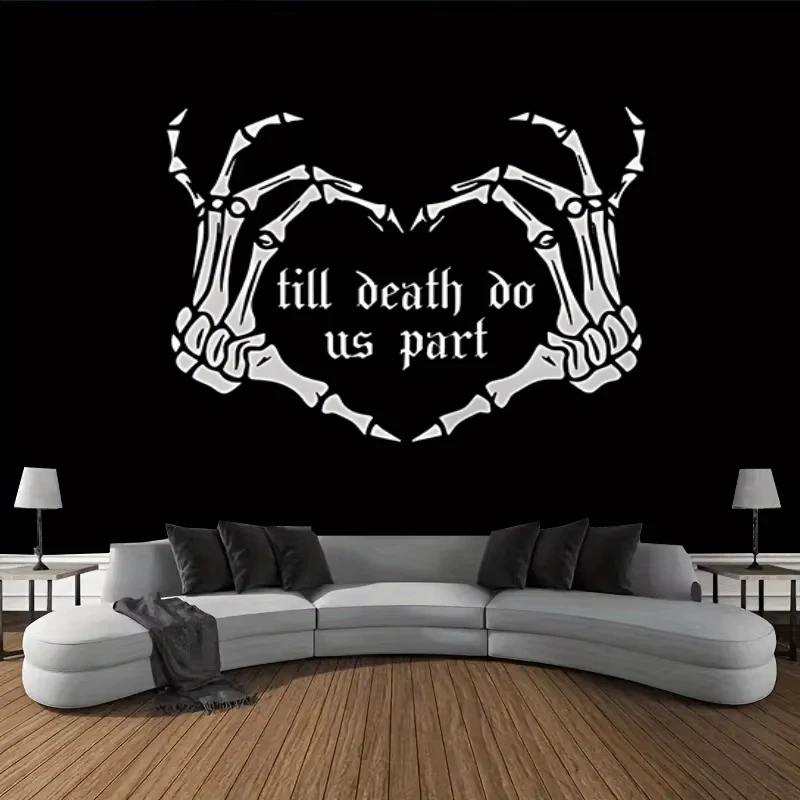 Skeleton Hand Jointed Heart Tapestry, Dark Oath Gothic Style Wall Hanging for Bedroom Living Room Gothic Theme Decor
