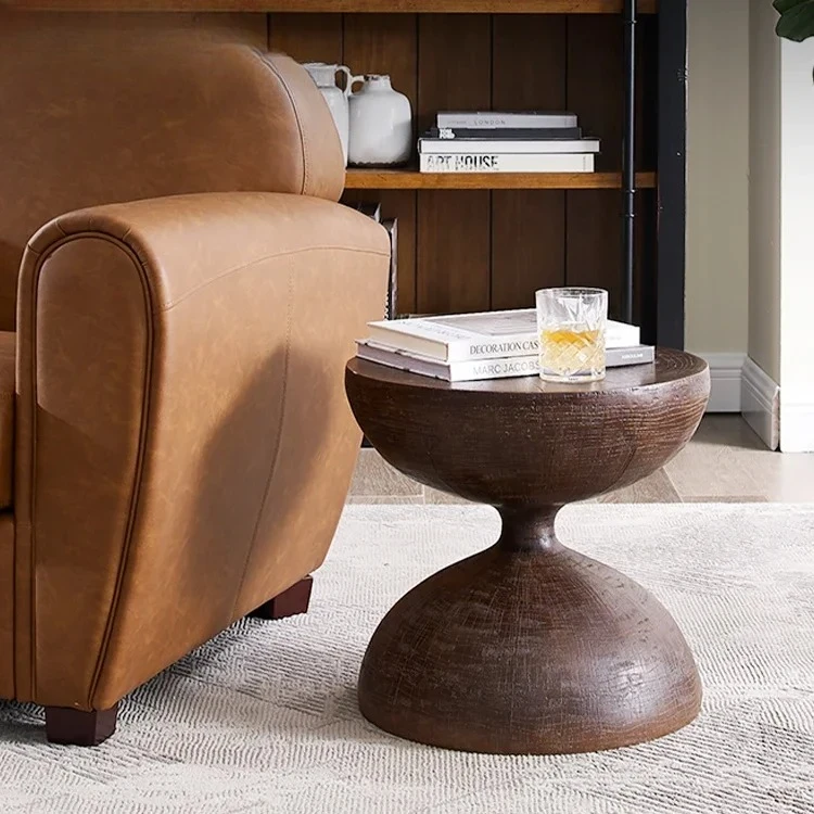 antique round natural solid wood coffee table corner table living room furniture wood top small bed side table