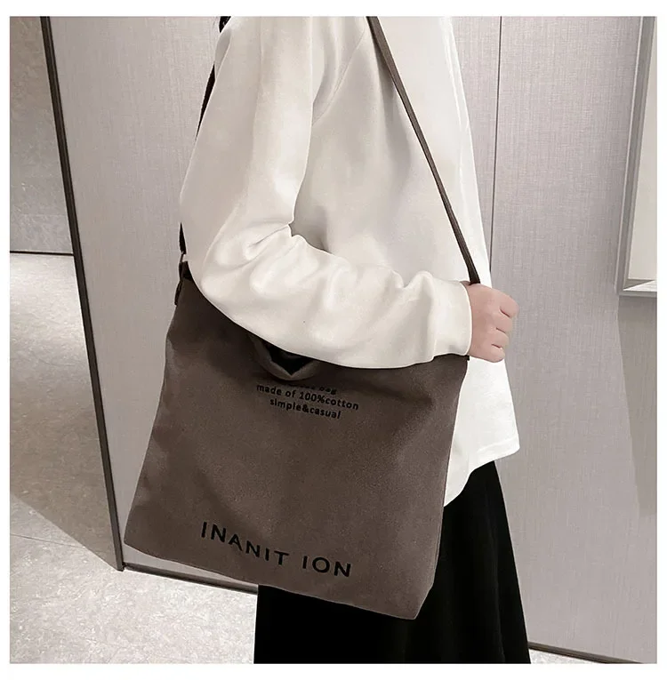 Japanische Minimalistische Canvas-Umhängetasche, Robuste Waschbare Handtasche mit Großer Kapazität, Schultertasche für Studenten & Tägliches Tragen – Detail 39