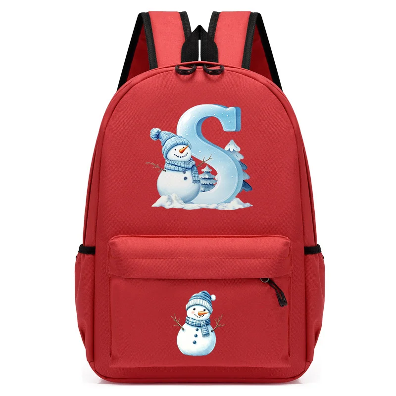 Xmas Snowman Alphabet A-Z Print Backpack for Toddler Girls Boys Schoolbag Holiday Lightweight Kindergarten Kid Daily School Bag