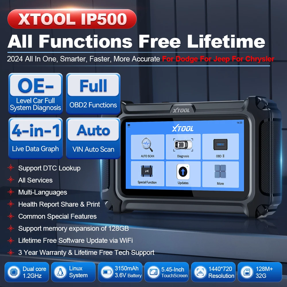 XTOOL IP500-DJC Bi-directional Control OBD2 Scanner,For Dodge/ Jeep/Chrysle,FCA,16+Services Tools,Lifetime Free Update Scan Tool