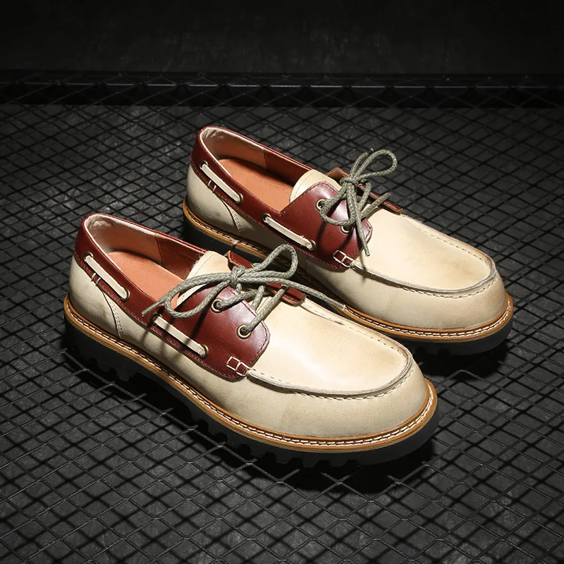 High-end Genuine Leather Men Work Shoes First Layer Cowhide Casual American Retro Outdoor Hiking Shoes Zapatos Hombre