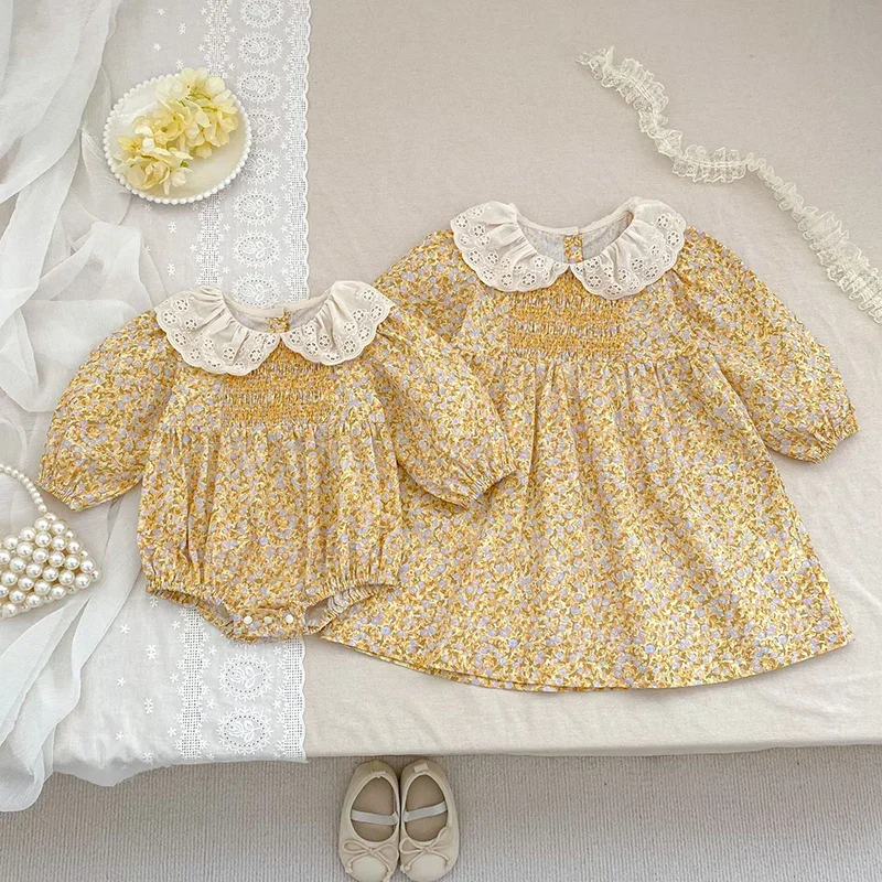 2026 New Spring Kids Princess Dresses Long Sleeved Cotton Print 2-6Yrs Girl Party Dress Baby Girl Romper Children Clothes