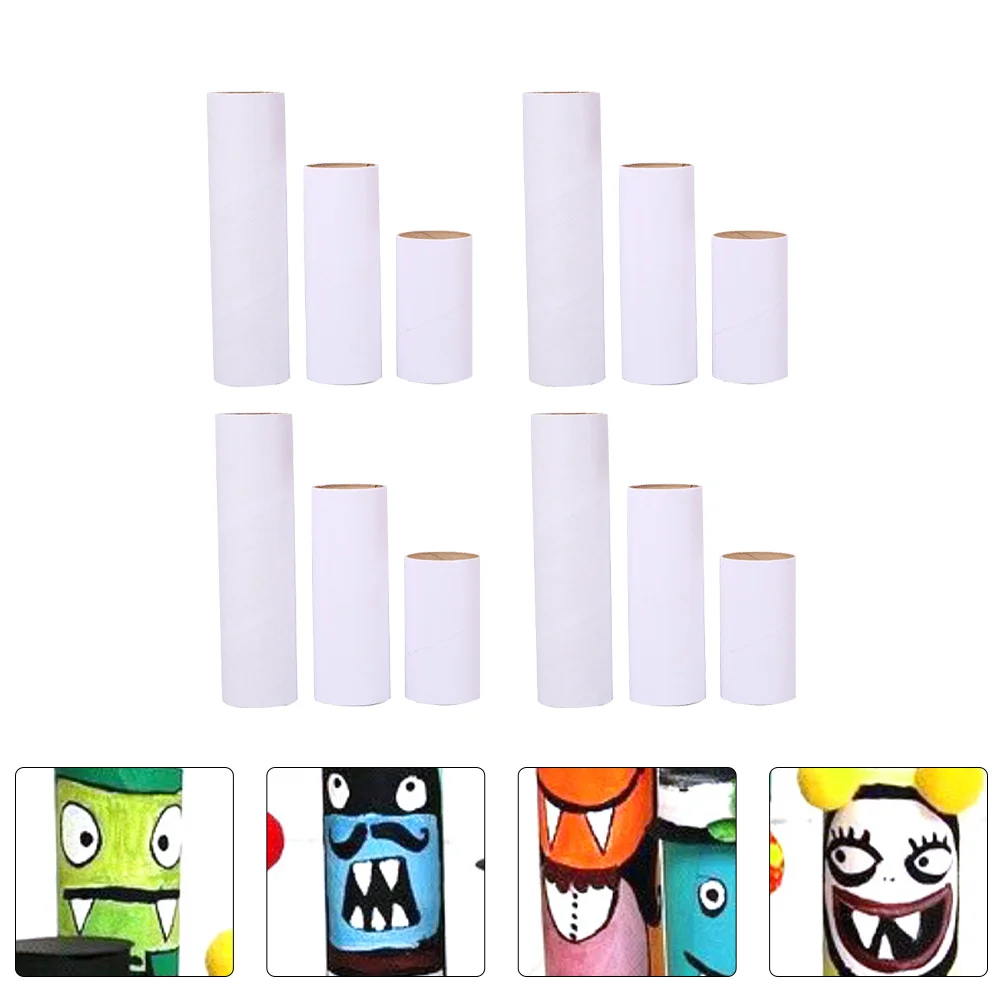 

12 Pcs White Paper Tubes Craft Materials Round Cardboard Rolls Kids DIY Art Projects Tools Kraft Paper Supplies