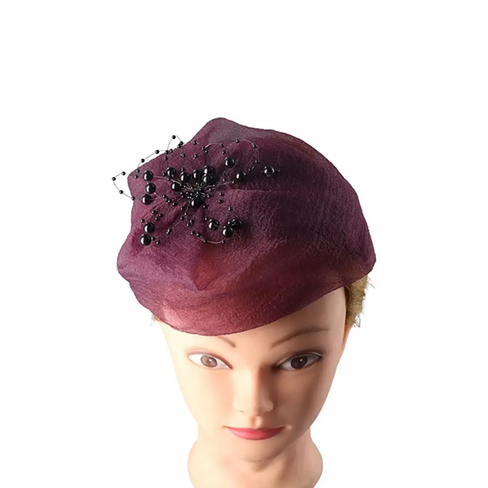 Vintage Bead Yarn Half Hat Headband Mesh French Style Mesh Hair Hoop Hair Accessories Plastic Hat Shape Hairband Dinner