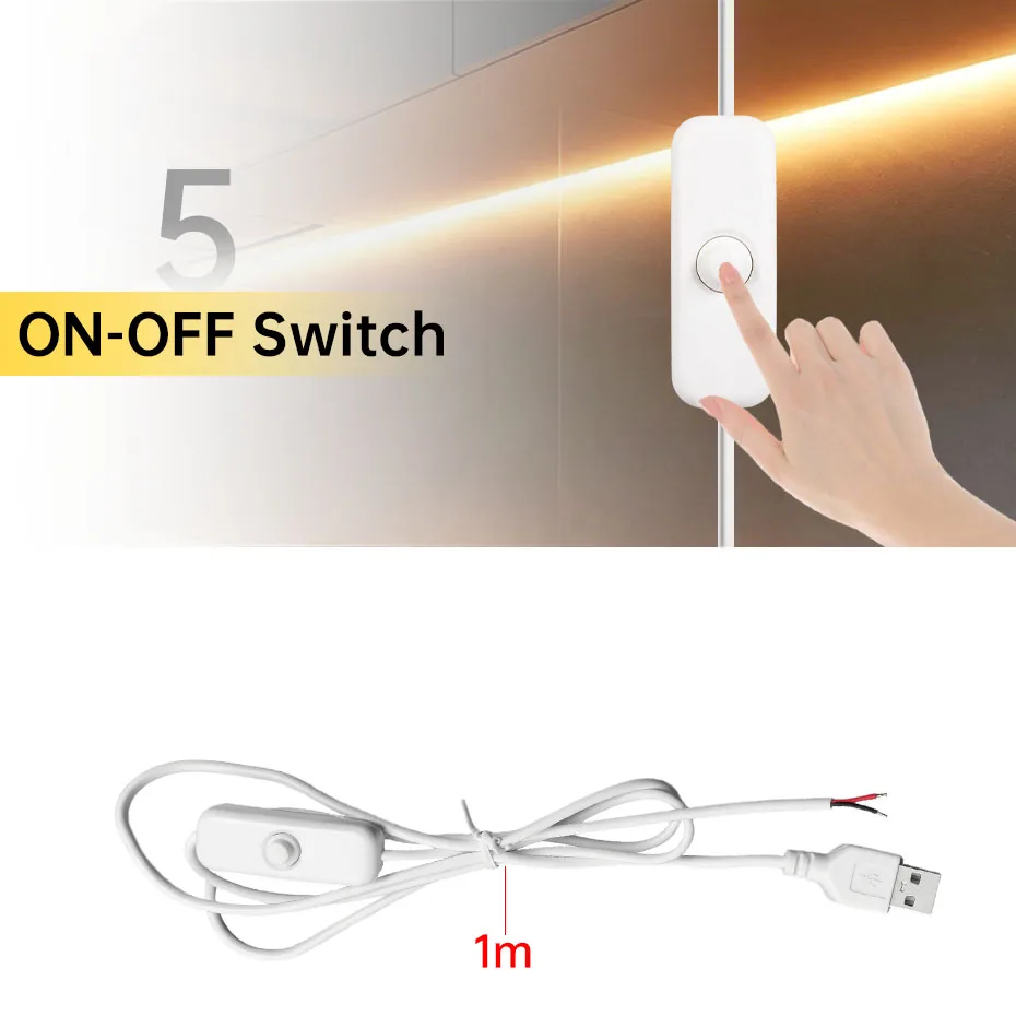 1/3/5Pcs DC5V USB Extension Cable with ON/OFF Switch Touch Dimmer 2 Pin Power Supply Wire for LED Strip Lamp DIY