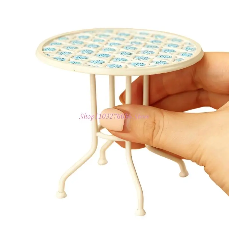 R6FD 1/12 Scale Iron Patios Furniture Set 3PCS For Dollhouses Gardens With Easy Clean Surfaces