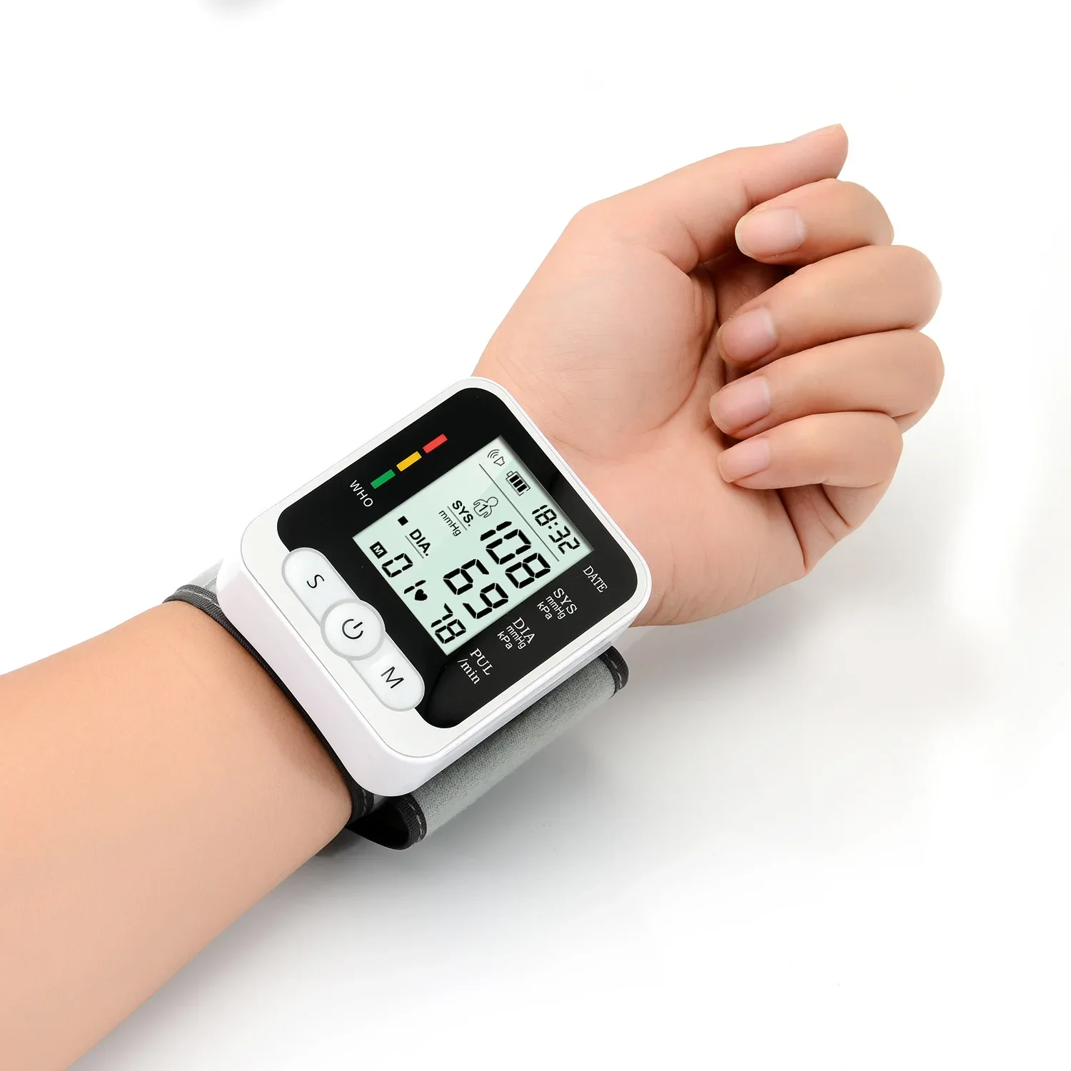 Medical Digital LCD Display Wrist Blood Pressure Monitor Pulse Heart Rate Monitor Tonometer Portable Automatic Sphygmomanometer
