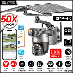 10MP 4K 50X Optical Zoom Home Solar Camera 4G SIM CCTV Outdoor Surveillance WiFi Security PTZ Auto Tracking Night Vision IP Cam