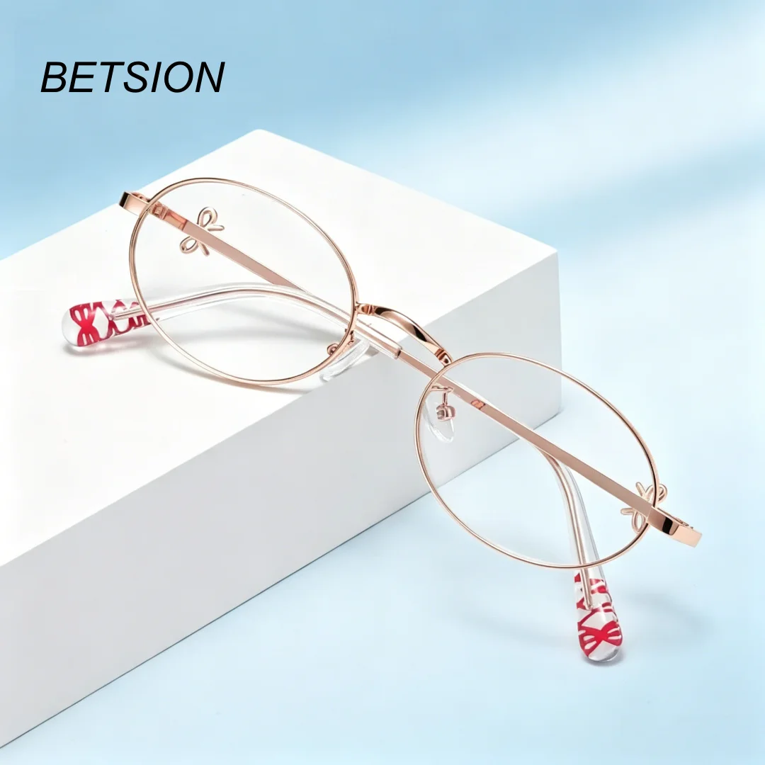 

BETSION Fashion Oval Metal Design Women's Anti-blue Light Reading Glasses Customizable Prescription Lenses #503