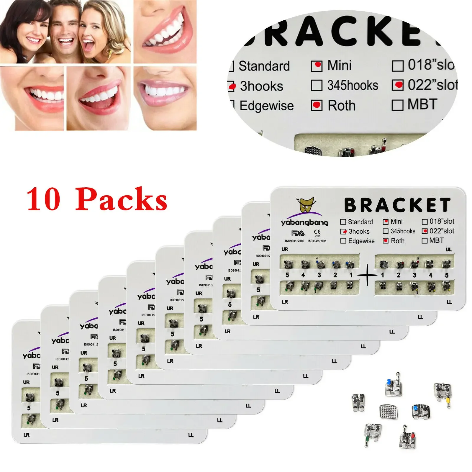 10 Packs/200Pcs  Dental Orthodontic Metal Braces Bracket Mini Roth 022