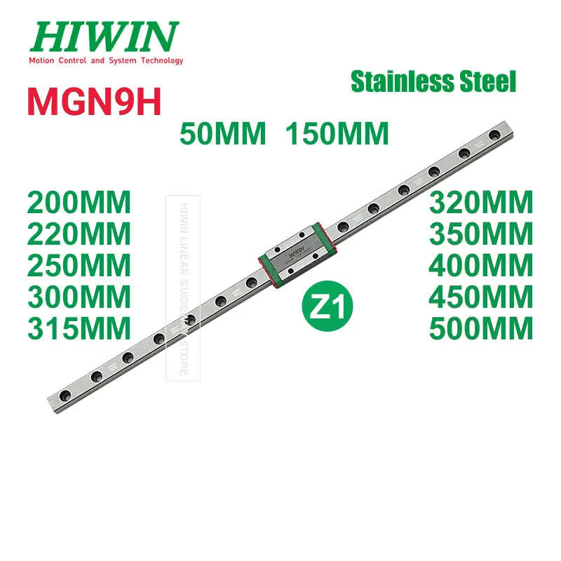 Hiwin MGN9H MGN9 Z1 Hiwin MGN9 Rail 50mm 100 150 200mm 250 300mm 350 400mm 450 500 550mm + Hiwin MGN9H Block Z1 Carriage