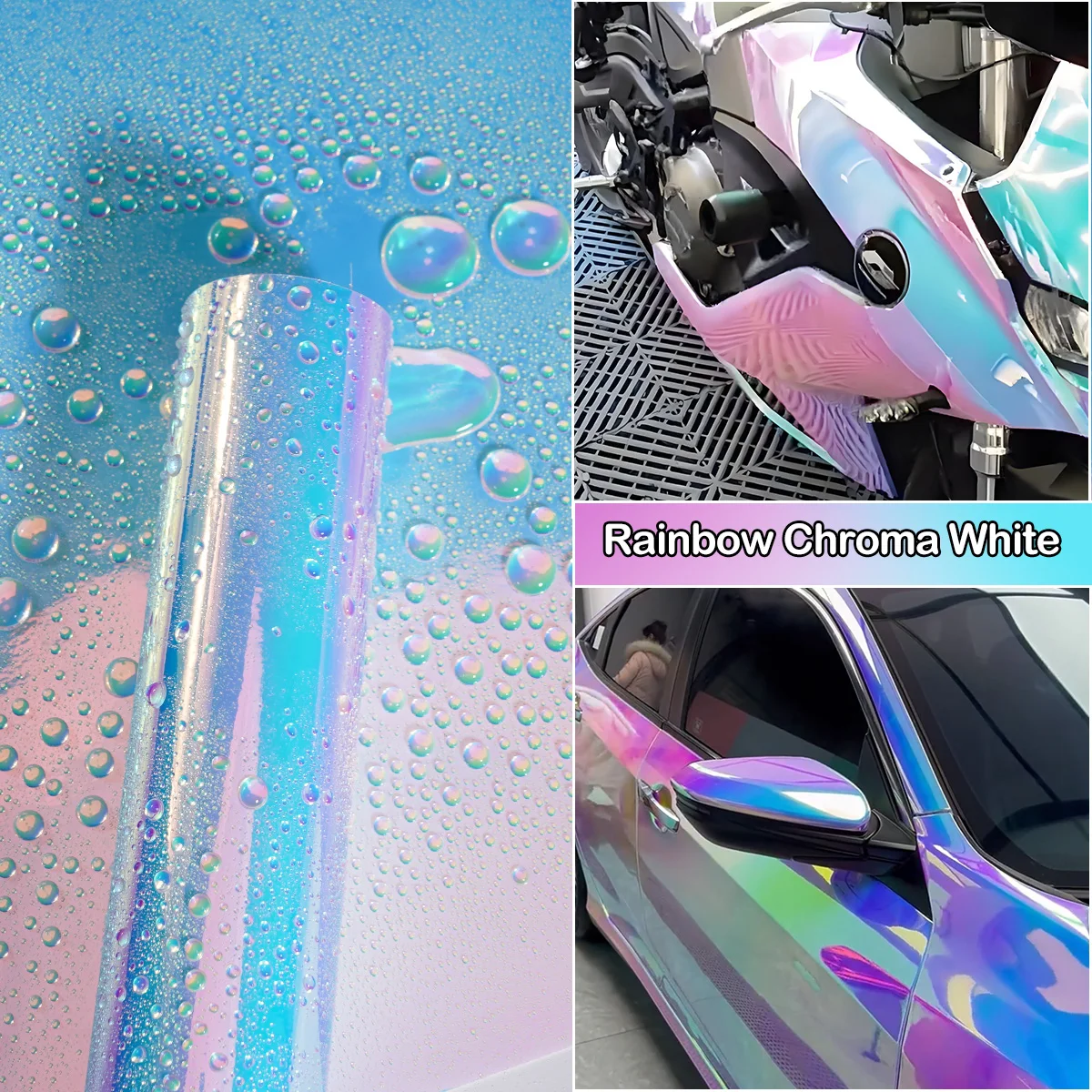 Rainbow White Gradient Car Sticker Vinyl Wrap Body Color Change Film Waterproof Anti-Scratch Air Release Car Accessories