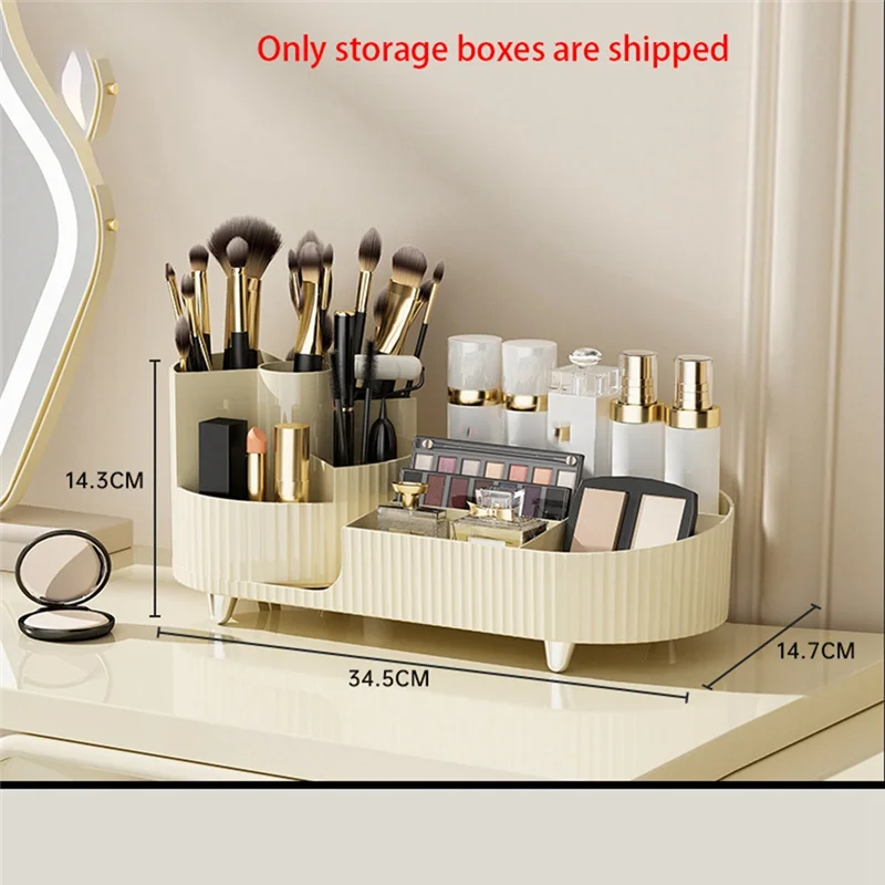 Rotating Makeup Organizer for Vanity Cosmetics Organizer for Storage Makeup Brush Holder Skincare Organizers,Creamy-White