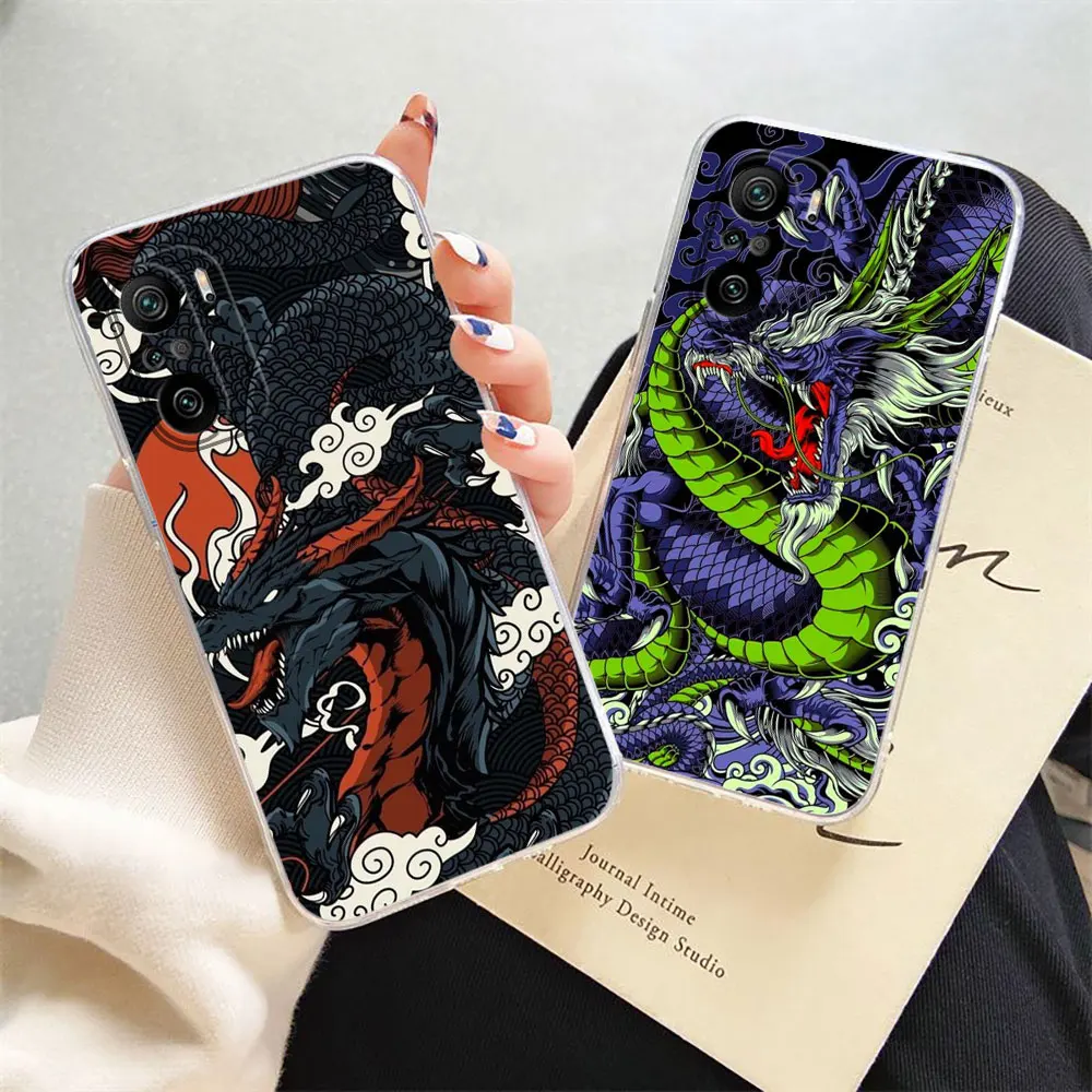 Clear Phone Case For Redmi K60 K50 K40 K40S K30 K20 12 12C 10C 10A 9T 9A 9 8 POCO M3 X3 X4 X5 Pro Case Mythical Dragon And Tiger