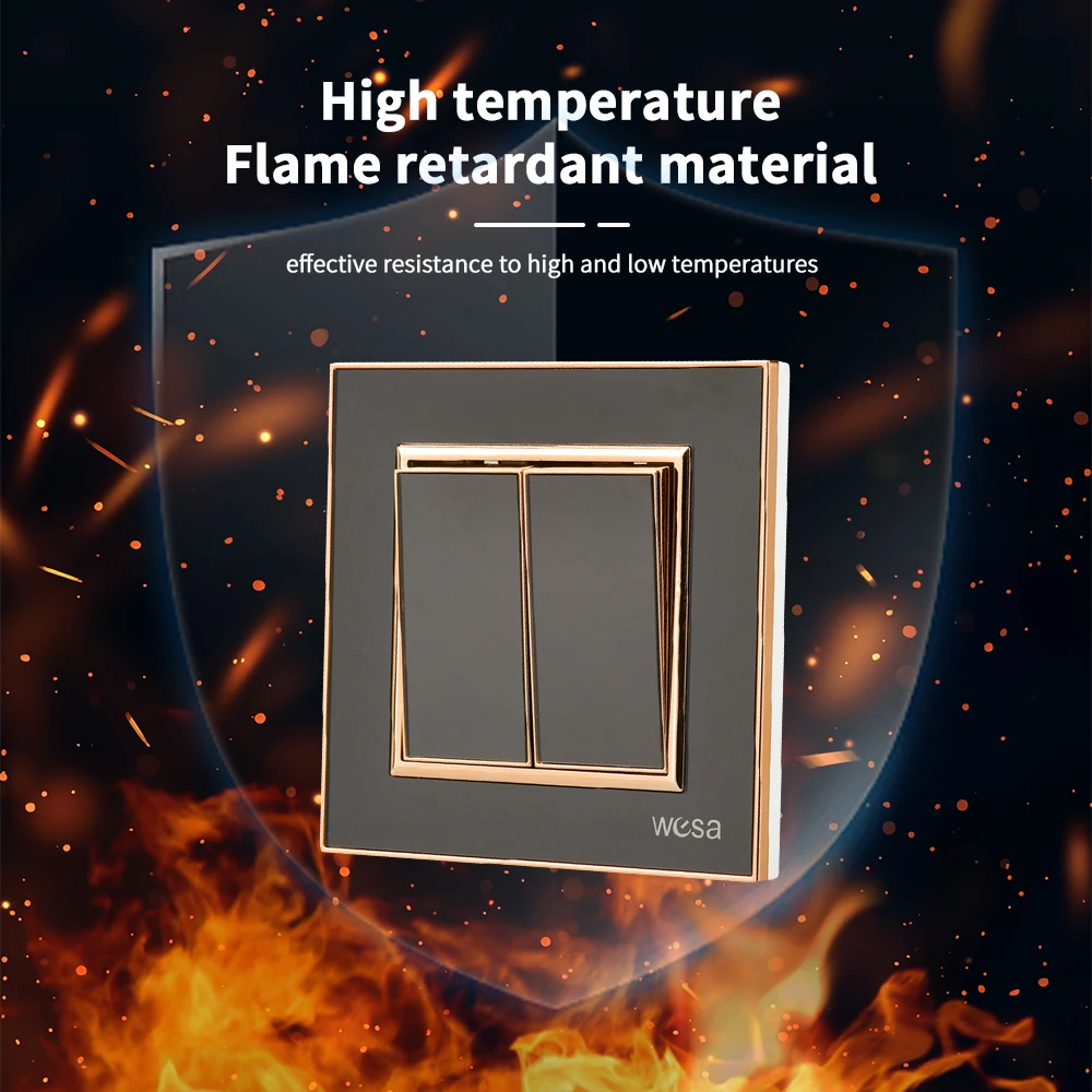 أسود كلاسيكي تشغيل/إيقاف 16A التيار المتناوب الاتحاد الأوروبي القياسية زر مفتاح الإضاءة 250 فولت 2 عصابة 1 طريقة لهب الجدار الروك التبديل لوحة أكريليك #4