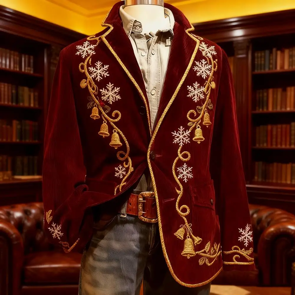 Men Corduroy Suit Coat Christmas And New Year Series Corduroy Digital Printing Festive Suit Jacket Warm Luster Corduroy Jacket
