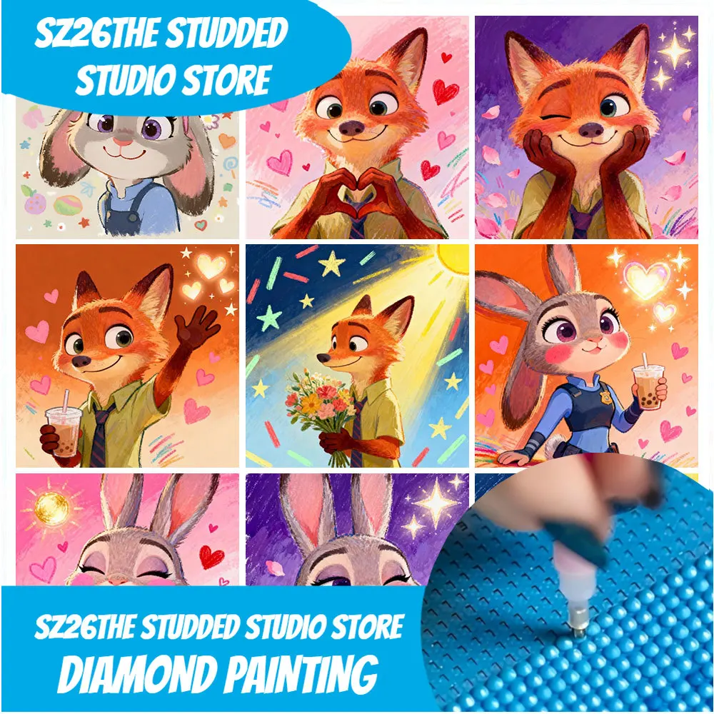 

Sz26The Studded Disney Zootopia Judy And Nick Painting Embroidery Diamond Mosaic Cartoon Cross Stitch Kits DIY Home Wall Decorat