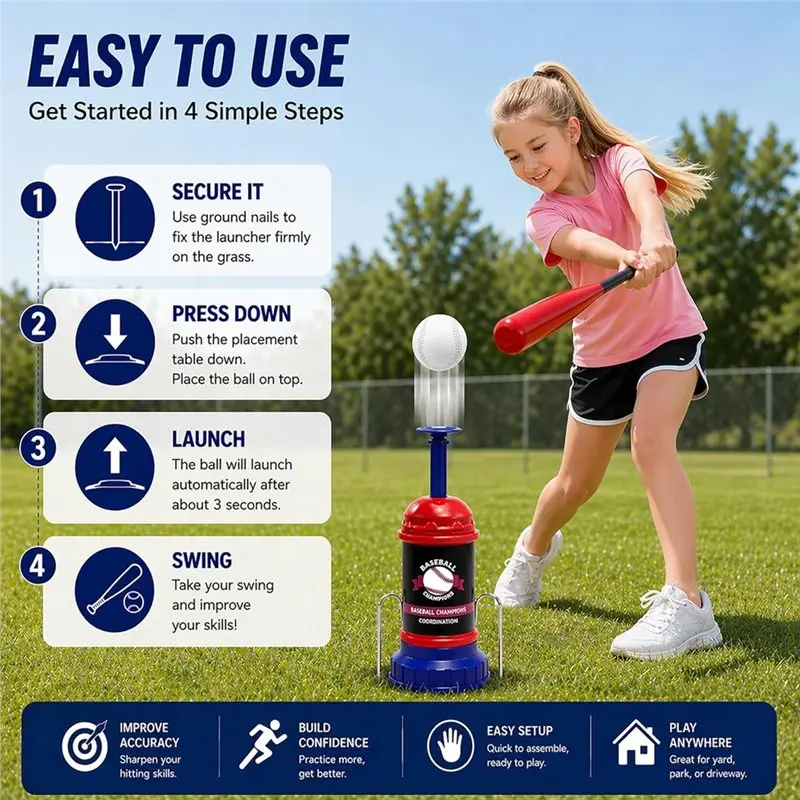 【SPECIAL】Kids Baseball Launcher Set, Beginner Batting Practice Tool, Backyard Fun,No Pitch Required