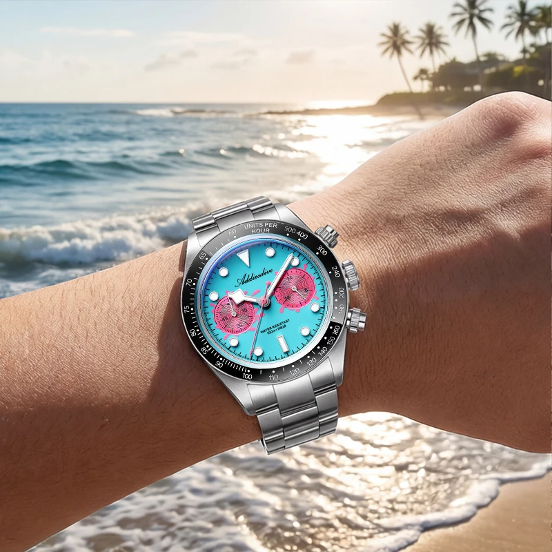 

ADDIESDIVE New Watch Men Luxury VK64 Chronograph Quartz Wristwatch Luminous Ceramic Bezel Stainless Steel 100m Waterproof Watch