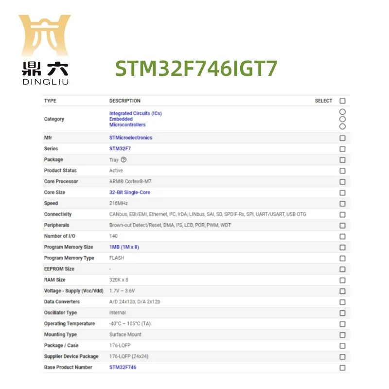 STM32F746IGT7  IC MCU 32BIT 1MB FLASH 176LQFP  Microcontroller IC  STM32F746IGT7  BOM service