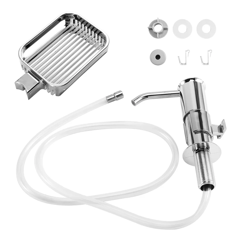 AB34-Sink Soap Dispenser Built In Soap Dispenser Pump With Sponge Holder & Extension Tube Kit For Under Counter Silver