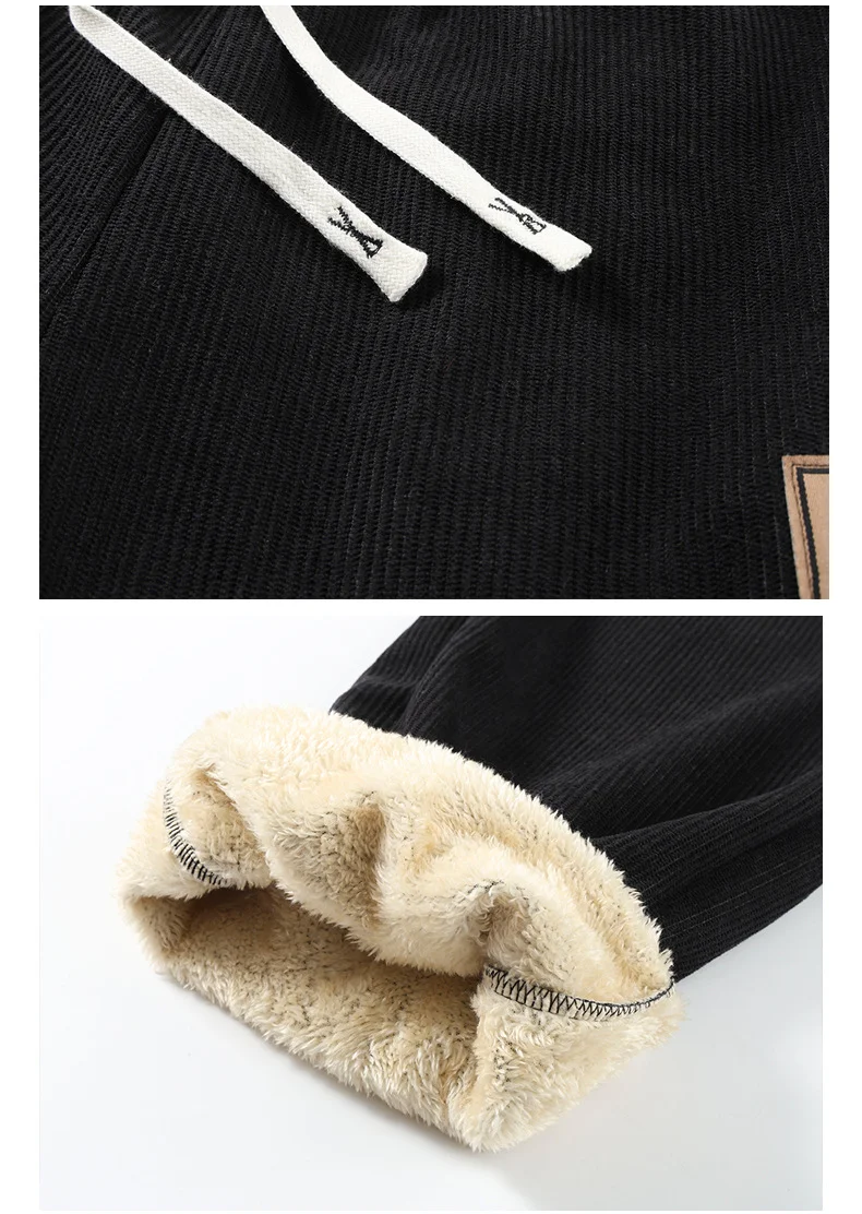 Herren Cordhose mit Fleecefutter, Weites Bein, Winter-Warm, Dick, mit Kordelzug, Gerade Hose, Lässige Weite Baggy-Sweatpants, Streetwear – Detail 12