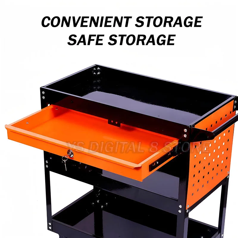 3Tier Rolling Tool Cart on Wheels Multi-functional mobile repair tool Storage Cart with Drawers Pegboard Industrial Utility Cart