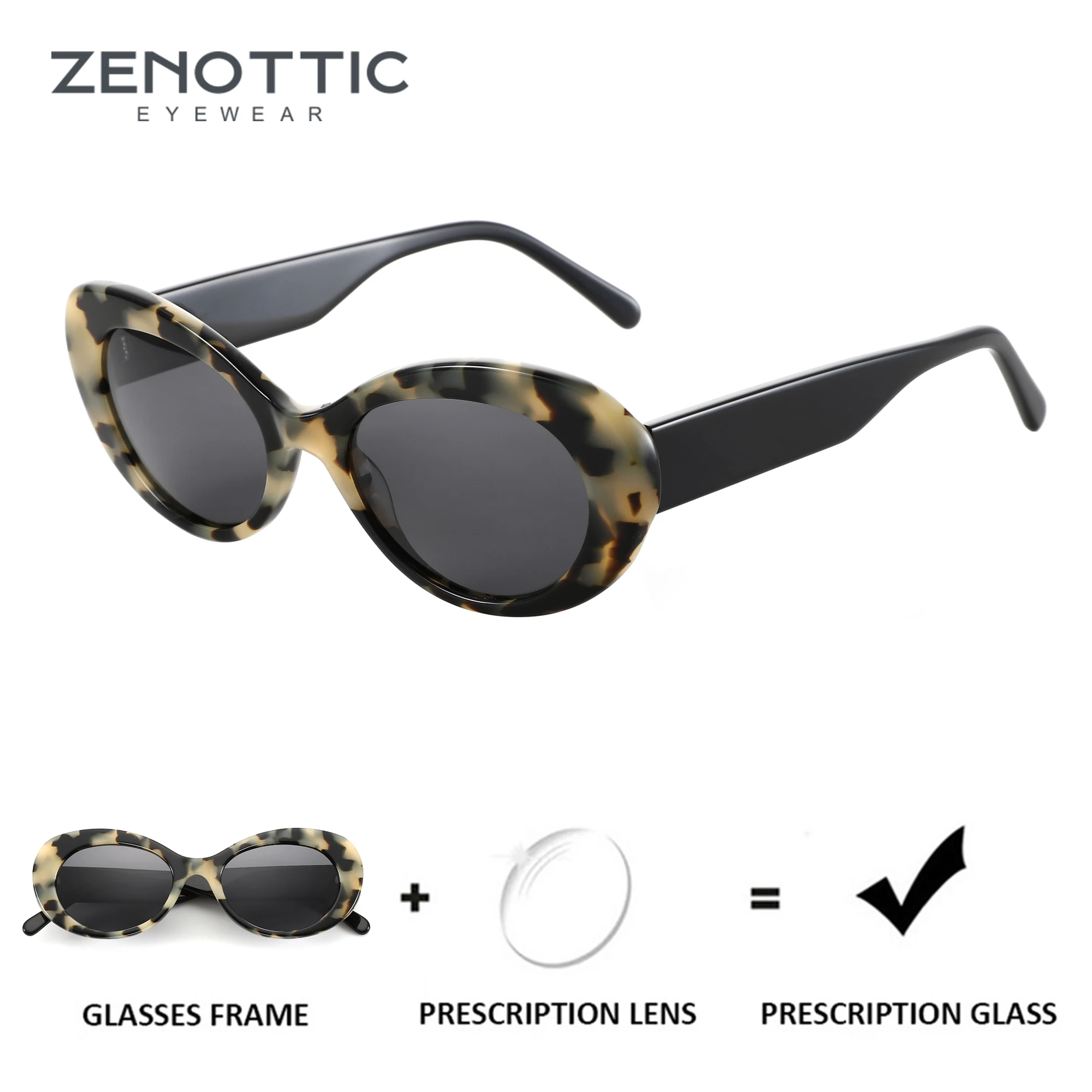 

ZENOTTIC Retro Oval Acetate Prescription Sunglasses Polarized Progressive Sun Glasses Women Small Round Vintage Optical Shade