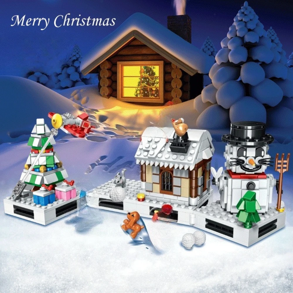 

MOC Christmas Snow House Santa Claus Snowfight Building Blocks Set Festival Tree Winter Hut Toys Gifts For Children Holiday Gift