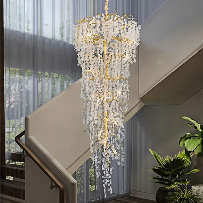 Light Luxury French Long Crystal Lamp With Octagonal Bead Tassel Crystal Pendant Light Staircase Ceiling Design Lighting Fixture