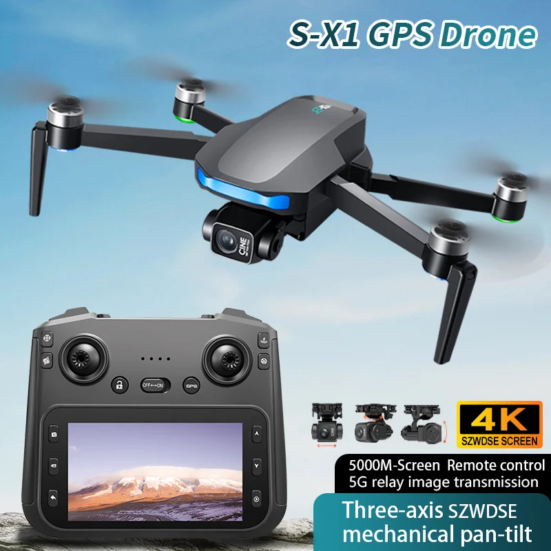 

Новый S-X1 GPS Дрон 4K Профессиональная HD-камера 3-осевой подвес Aerial 5G WIFI FPV Бесщеточный большой экран RC Квадрокоптер Дроны Игрушки