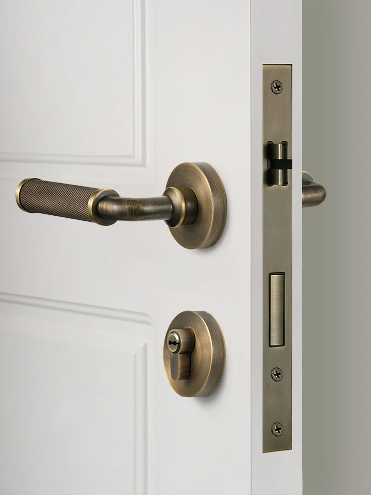 Dooroom Luxury Brass Knurled Door Handle Set Antique Bronze Modern Interior Bedroom Bathroom Dummy Knob Privacy Passage Locks