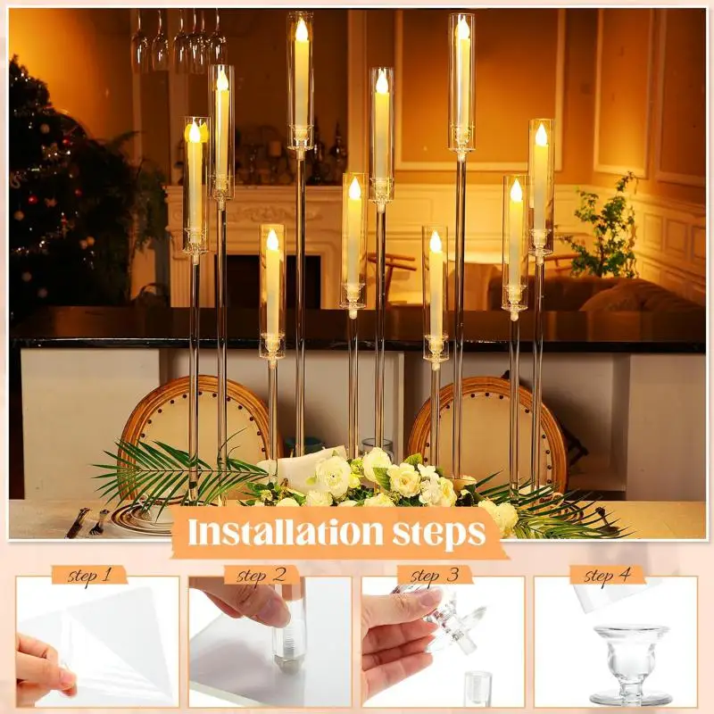 Luxury Tall Table Props  Flower Rack Acrylic Candle Holder 10 Arms Clear Candle Holder Centerpiece Candle Stand