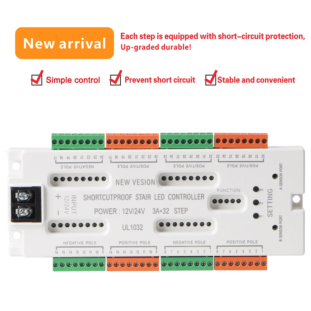 DC12V/24V منع ماس كهربائى تحكم سلم ضوء الليل 32 قنوات درج LED ضوء استشعار الحركة