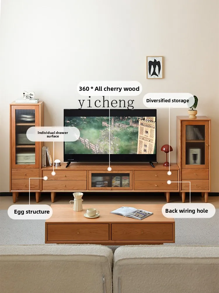 

FY solid wood TV cabinet coffee table combination cherry wood living room TV cabinet