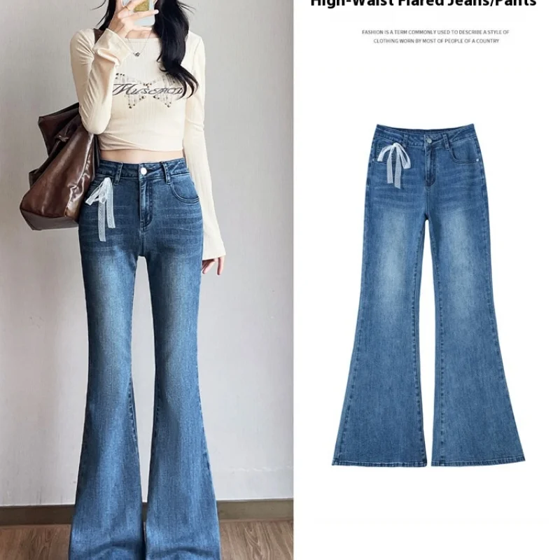

Spring-Autumn Women's Flare Jeans Young Women's Trousers Slim-Fit Stretch Slimming Slightly Flared Floor-Length Trousers