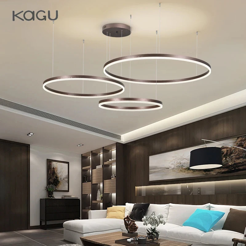 Minimalistische Moderne Led Kroonluchter Home Verlichting Geborsteld Ringen Plafond Kroonluchter Verlichting Opknoping Lamp Goud & Zwart