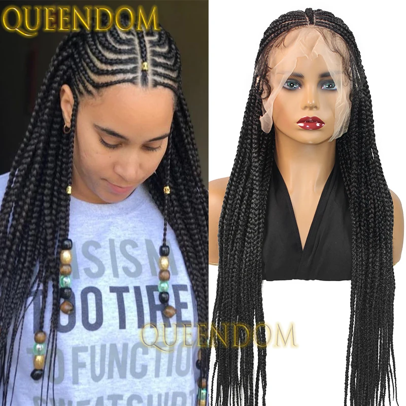 32 inch synthetische vlechten pruik volledige kant gehaakte doos gevlochten pruik voor zwarte vrouwen knooploze hittebestendige cornrow vlechten vlecht pruiken
