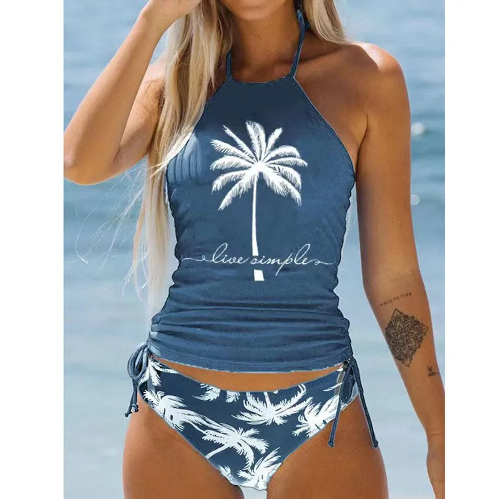 Nekhangend Badpak Met Kokosnootprint Plus Size Conservatieve Buikhoes Dames Split Bikini Badmode